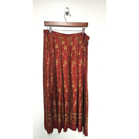 Napa Valley Dresses & Skirts - Napa Valley Side Red Gold Skirt Size 16 Vintage Floral Maxi Plus